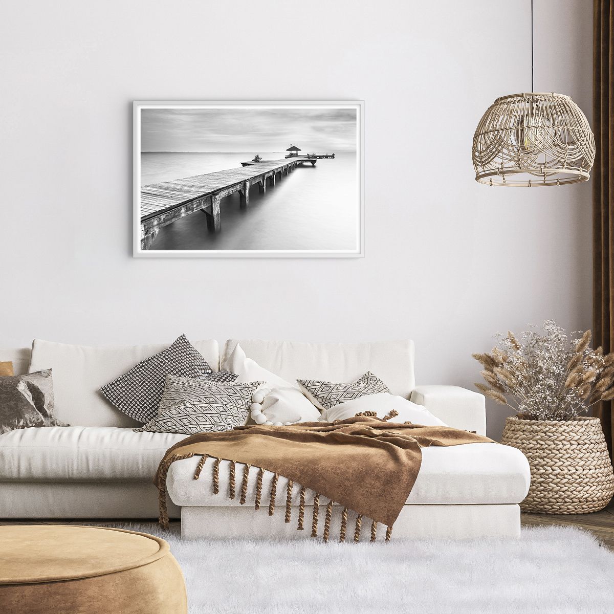 Poster in einem weißen Rahmen Landschaft, Poster in einem weißen Rahmen Meer, Poster in einem weißen Rahmen Holzbrücke, Poster in einem weißen Rahmen Ozean, Poster in einem weißen Rahmen Schwarz Und Weiß