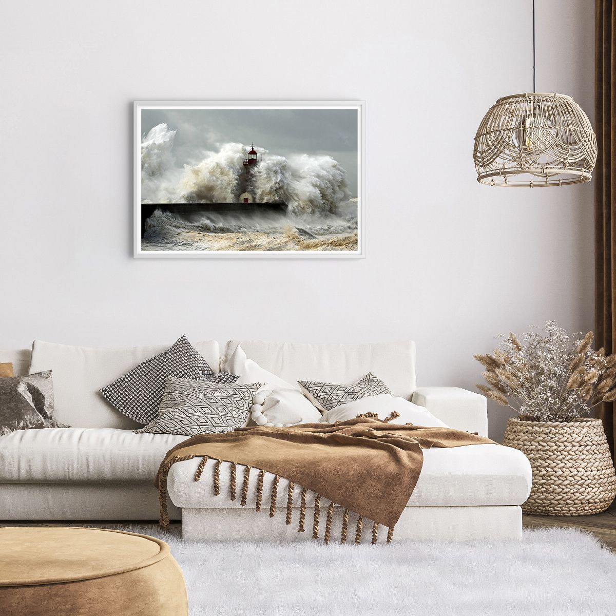Poster in einem weißen Rahmen Landschaft, Poster in einem weißen Rahmen Leuchtturm, Poster in einem weißen Rahmen Sturm, Poster in einem weißen Rahmen Ozean, Poster in einem weißen Rahmen Meer