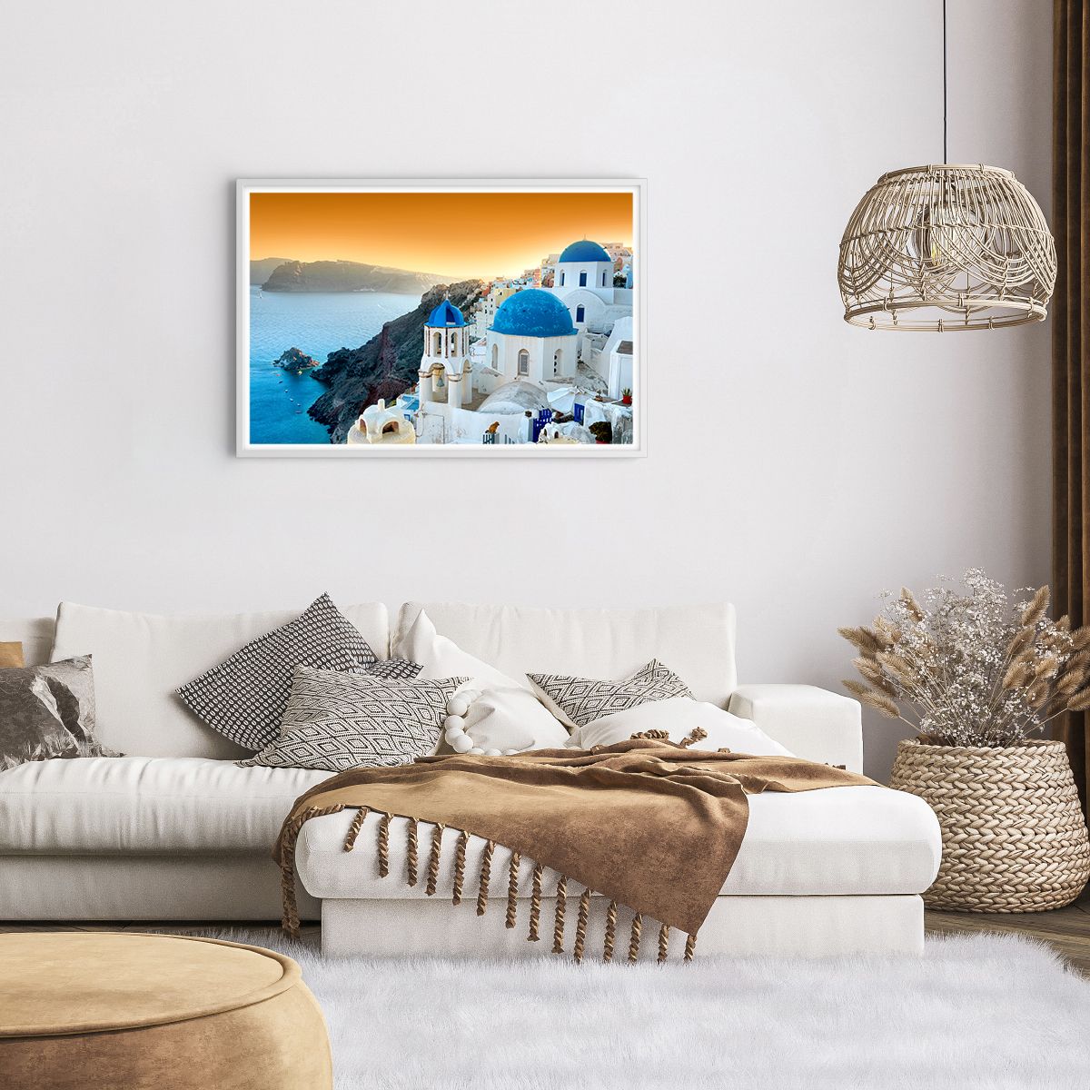 Affiche dans un cadre blanc Paysage, Affiche dans un cadre blanc Grèce, Affiche dans un cadre blanc Santorin, Affiche dans un cadre blanc Mer Méditerranée, Affiche dans un cadre blanc Le Coucher Du Soleil