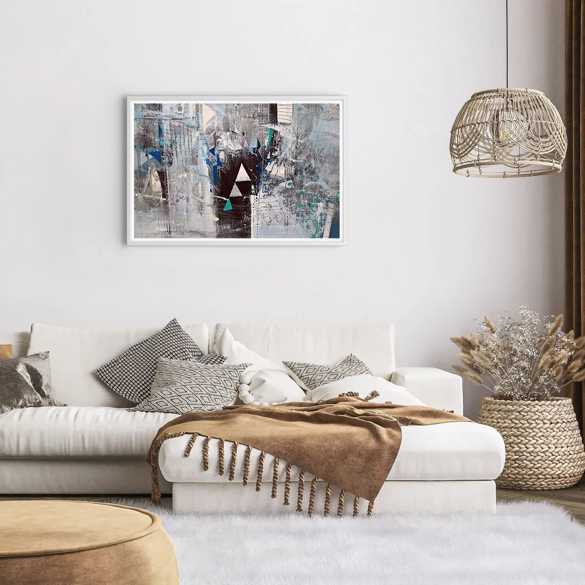 Poster in einem weißen Rahmen - Überschreibende Reihenfolge der Dreiecke - 91x61 cm