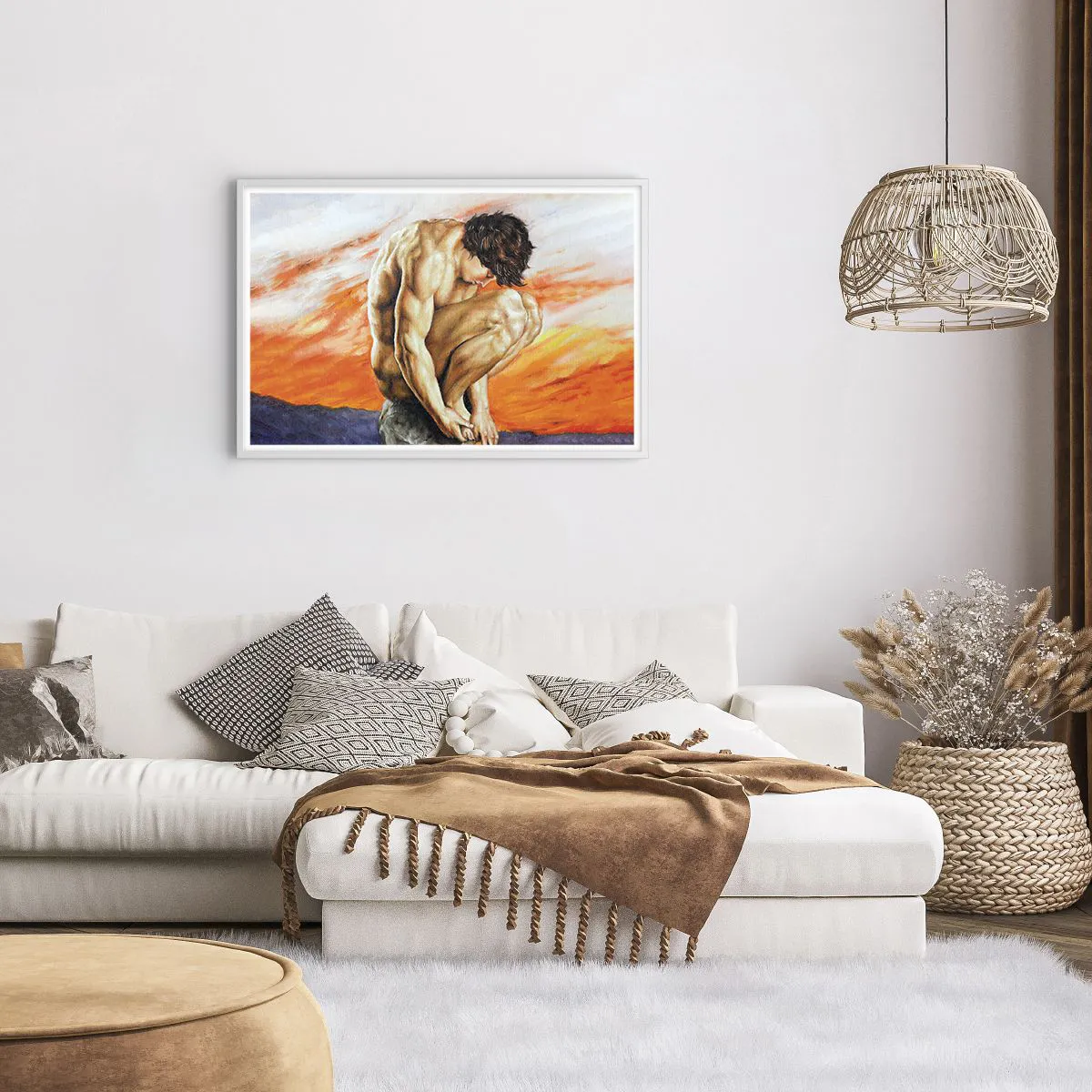 Affiche dans un cadre blanc - Poster - Plongé dans ses pensées - 91x61 cm