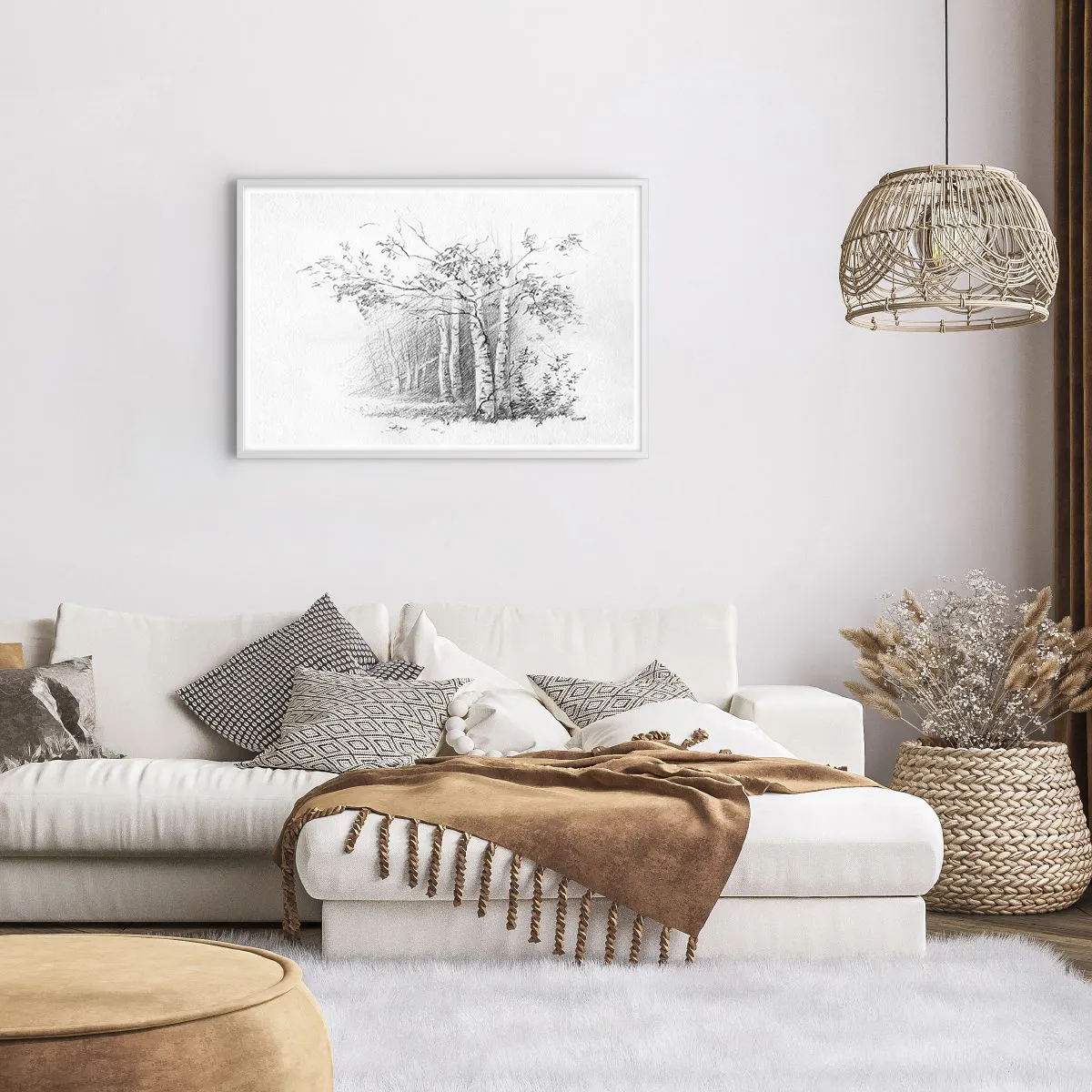 Plakat w białej ramie - Światło brzozowego lasu - 91x61 cm