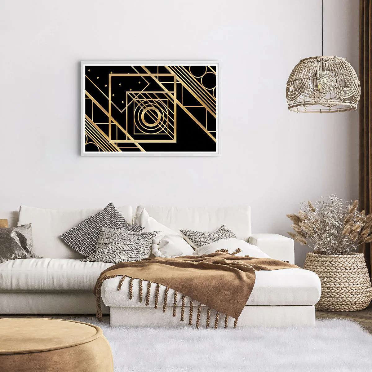Plakát v bílém rámu - Zlatá geometrie - 91x61 cm