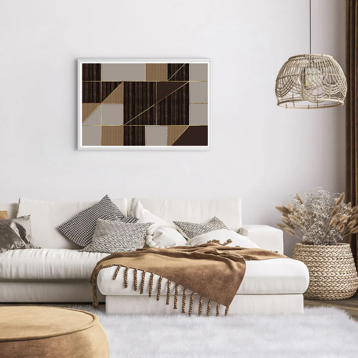 Póster en marco blanco - Un mosaico de marrones y dorados - 91x61 cm