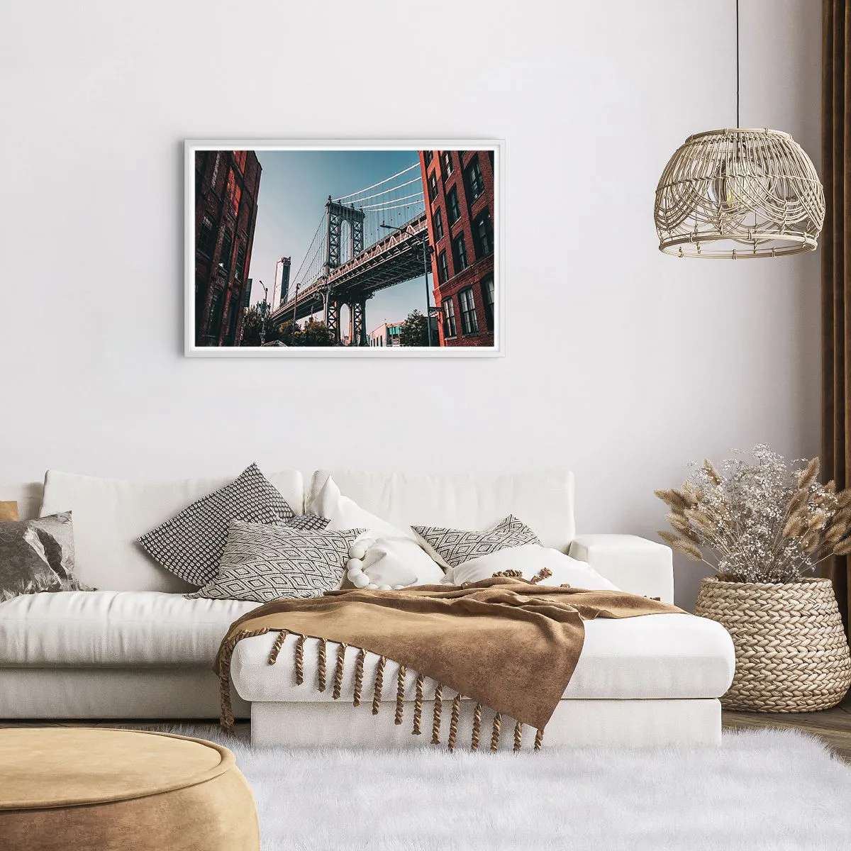 Poster in een witte lijst - Over de golven van de stad - 91x61 cm