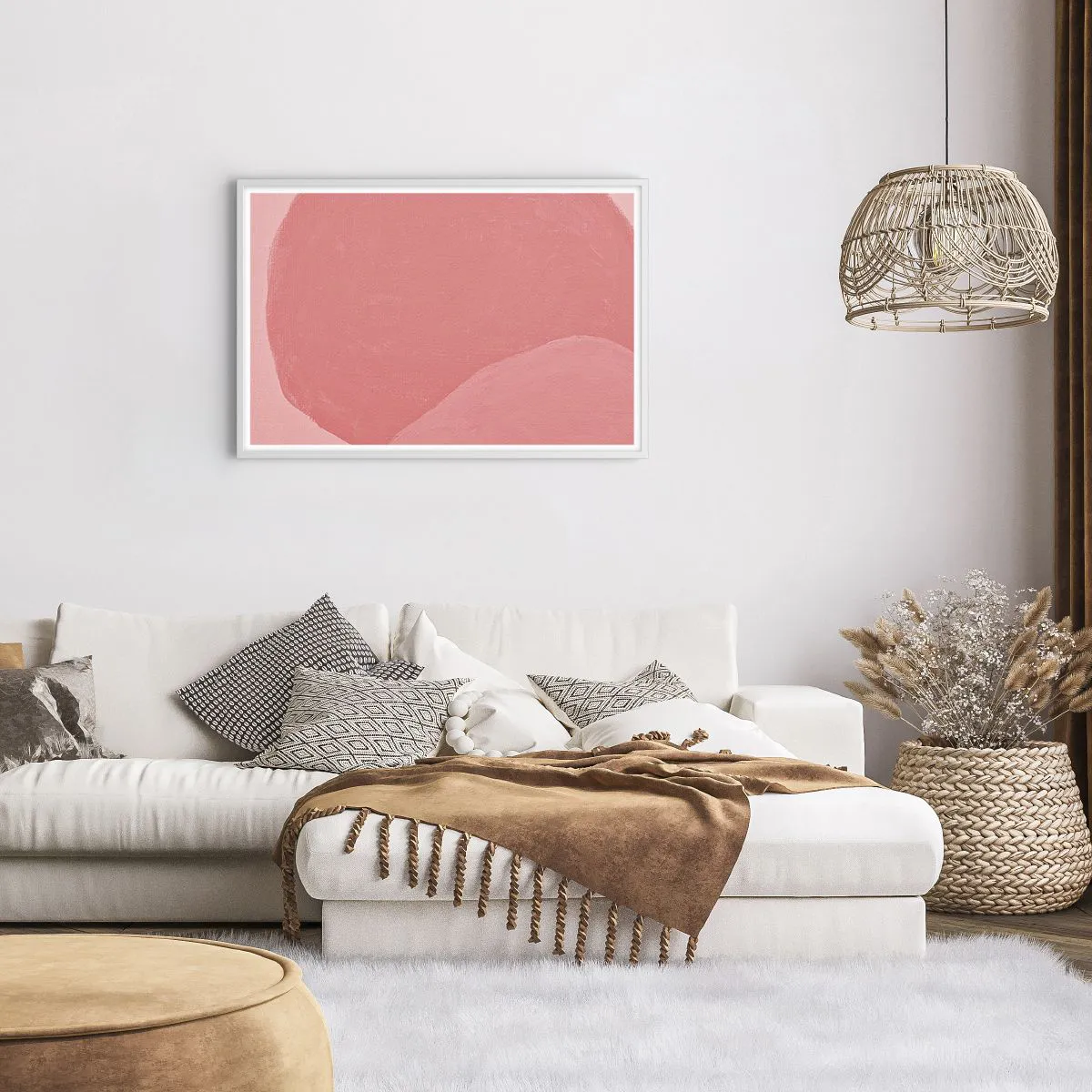 Affiche dans un cadre blanc - Poster - Composition organique en rose - 91x61 cm