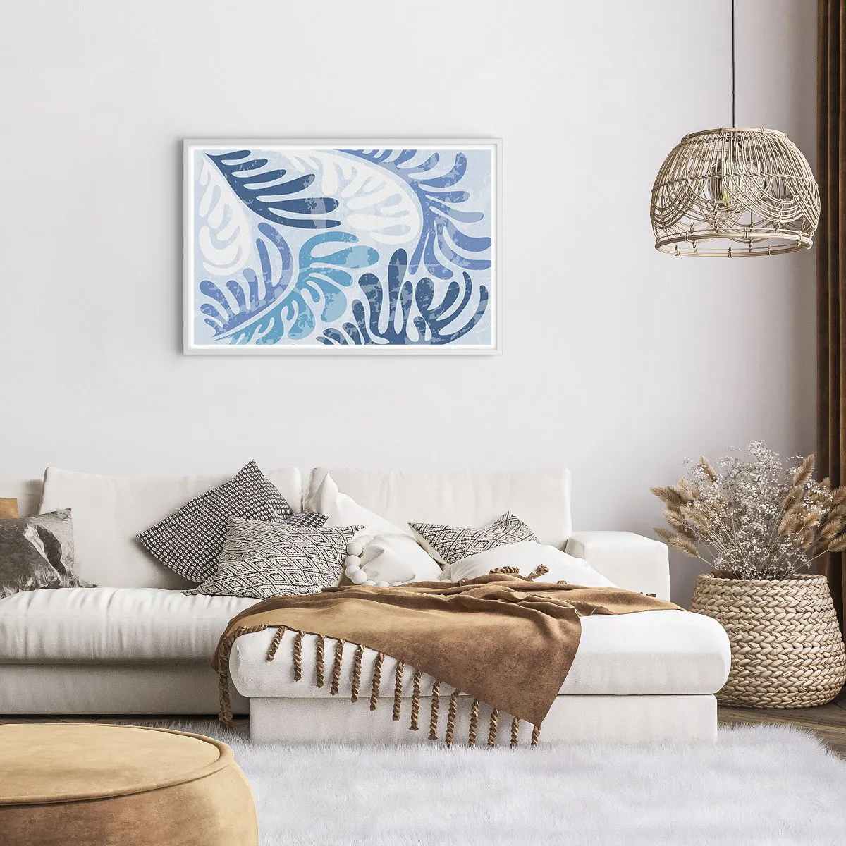 Plagát v bielom ráme - Modré papradie - 91x61 cm