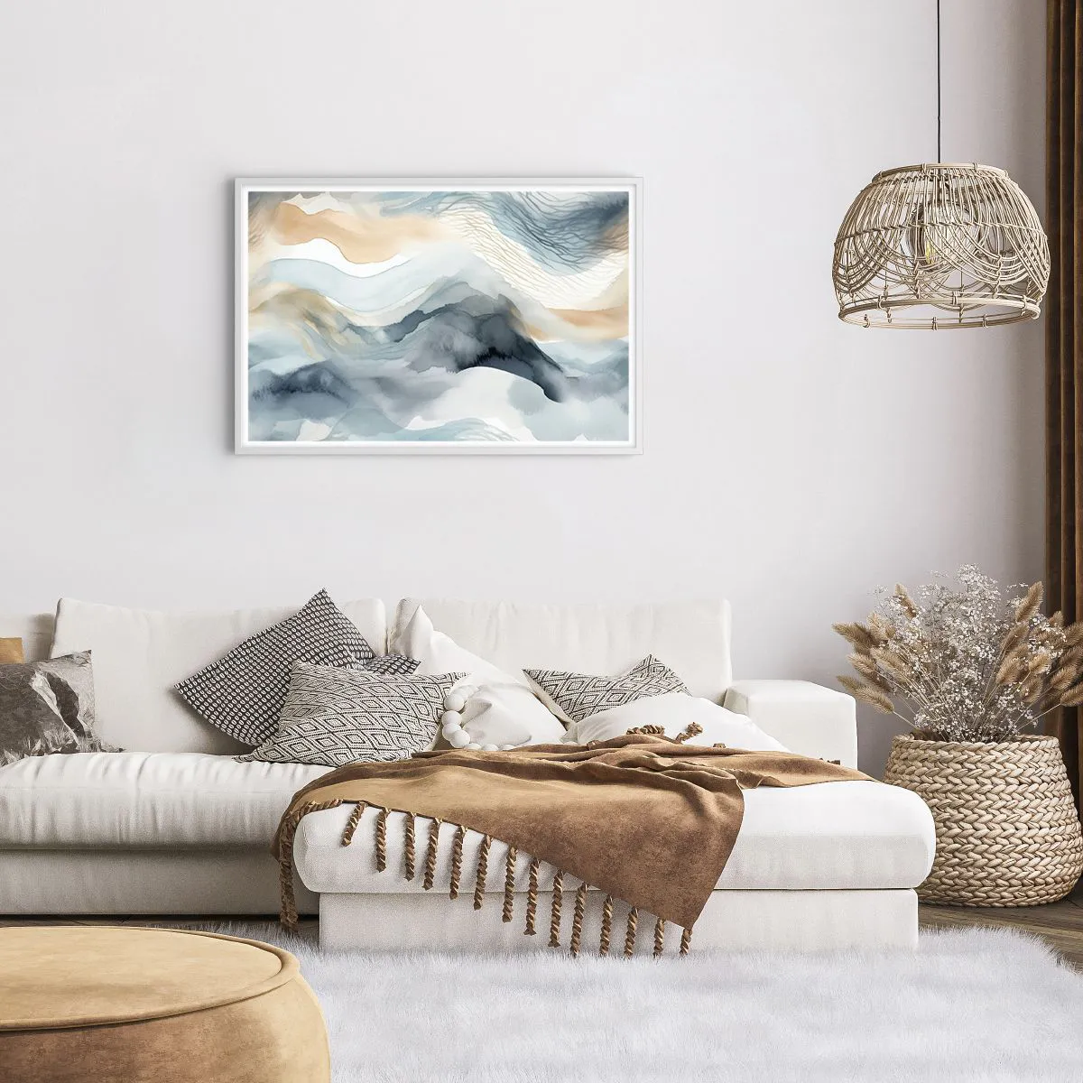 Poster in einem weißen Rahmen - Verschneite und neblige Abstraktion - 91x61 cm