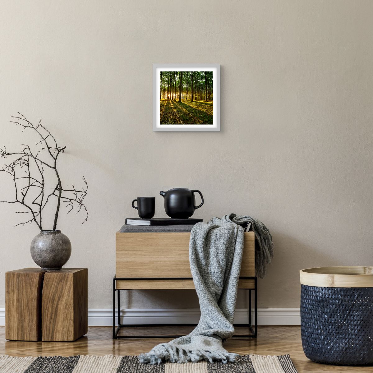 Affiche dans un cadre blanc Paysage, Affiche dans un cadre blanc Forêt, Affiche dans un cadre blanc La Nature, Affiche dans un cadre blanc Des Arbres, Affiche dans un cadre blanc Rayons Du Soleil