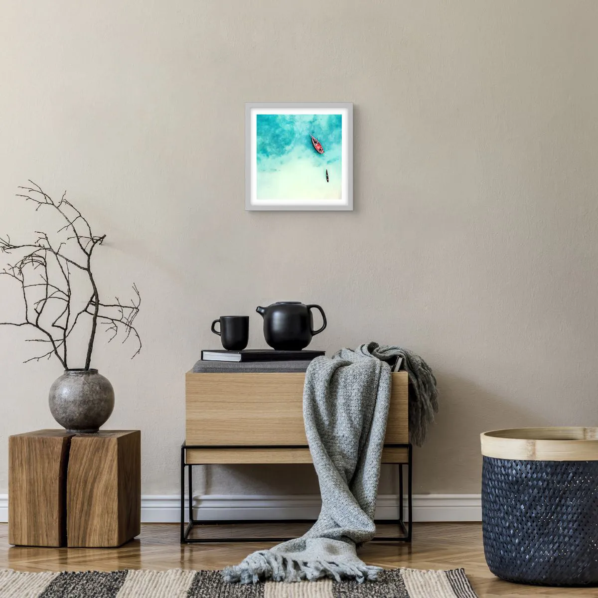 Poster in cornice bianca - Nelle spiagge di Zanzibar, quando c'è troppa acqua... - 30x30 cm