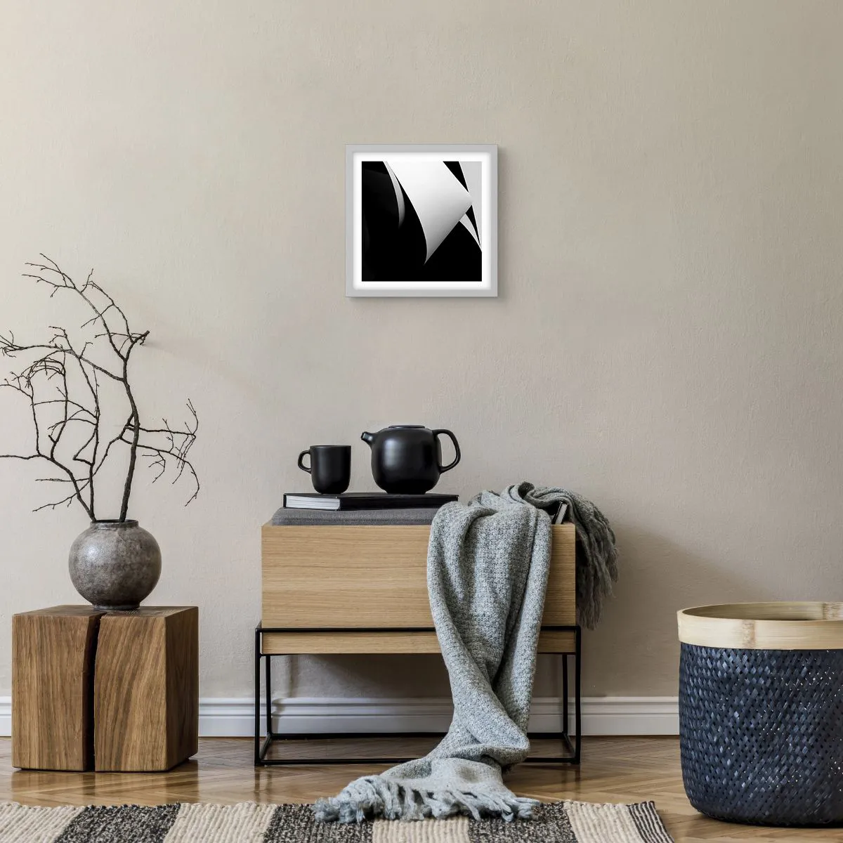 Plakat w białej ramie - Płaszczyzny światła z głębi cienia - 30x30 cm