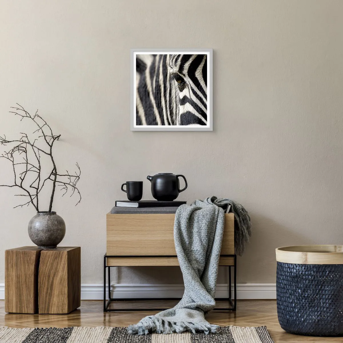 Affiche dans un cadre blanc - Poster - Portrait en rayure - 40x40 cm