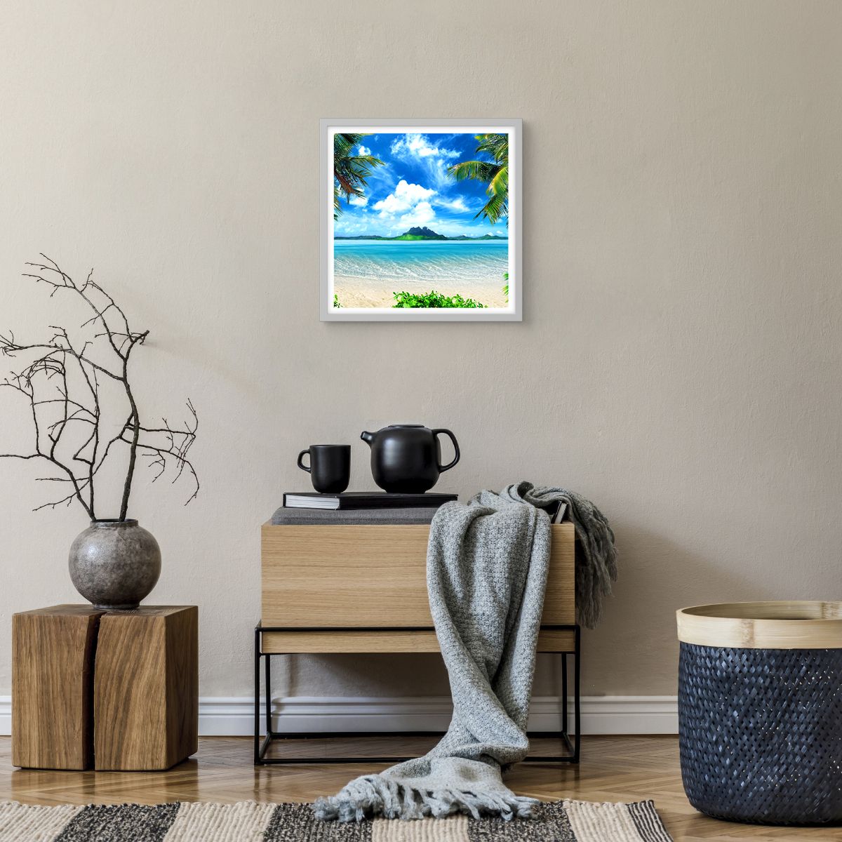 Poster in einem weißen Rahmen Landschaft, Poster in einem weißen Rahmen Ozean, Poster in einem weißen Rahmen Strand, Poster in einem weißen Rahmen Mysteriöse Insel, Poster in einem weißen Rahmen Tropen