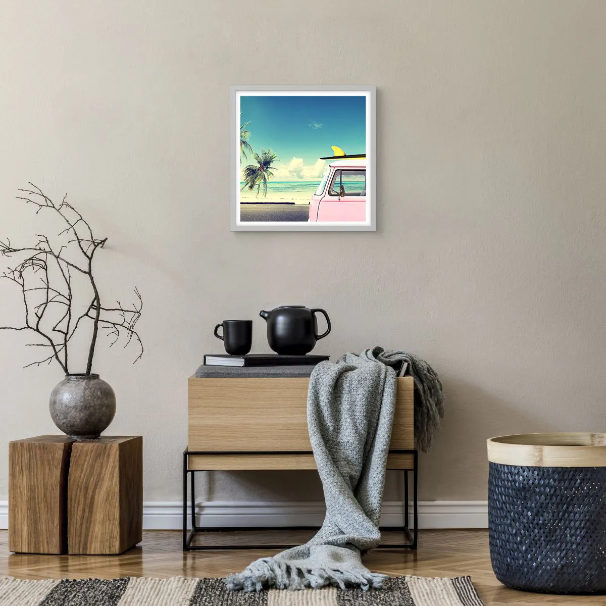 Affisch i vit ram - Dags att börja semester - 40x40 cm