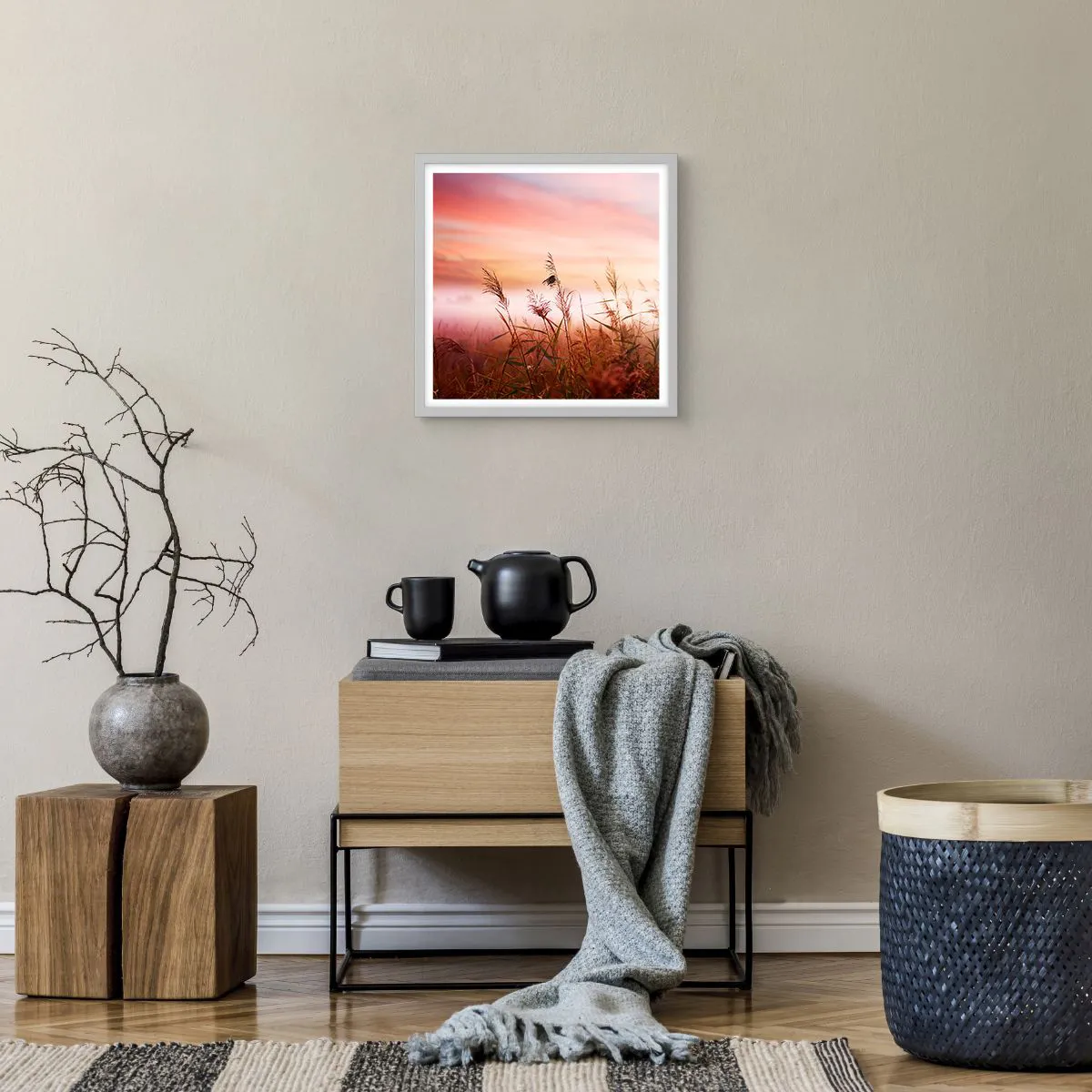 Affiche dans un cadre blanc - Poster - Cerfs-volants, pissenlits, vent - 40x40 cm