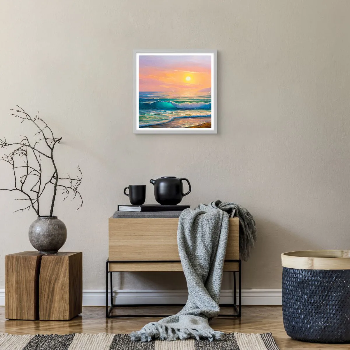 Poster in cornice bianca - Il canto turchese delle onde - 40x40 cm