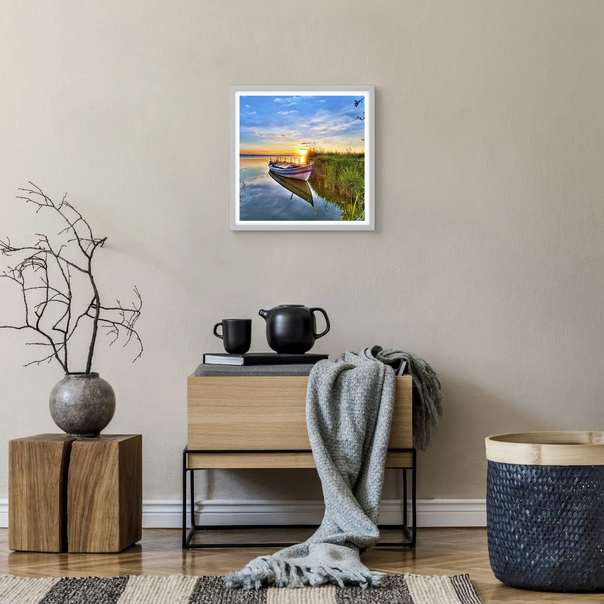 Affisch i vit ram - Uppfyllda drömmars vik - 40x40 cm