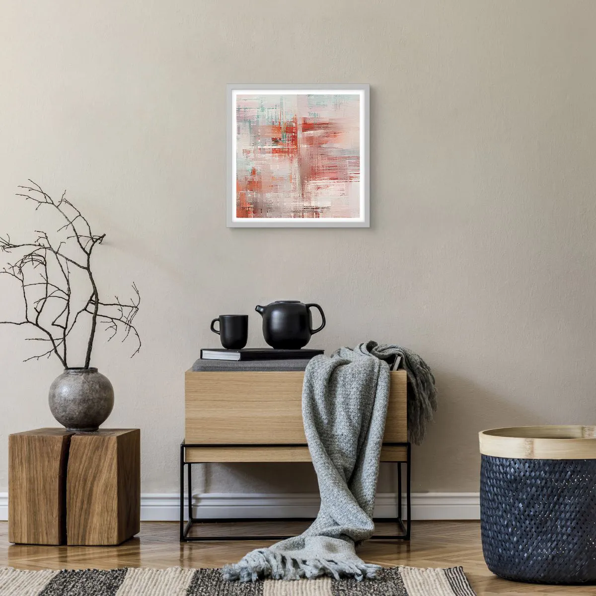 Poster în ramă albă - În ceață. Dar roz - 40x40 cm