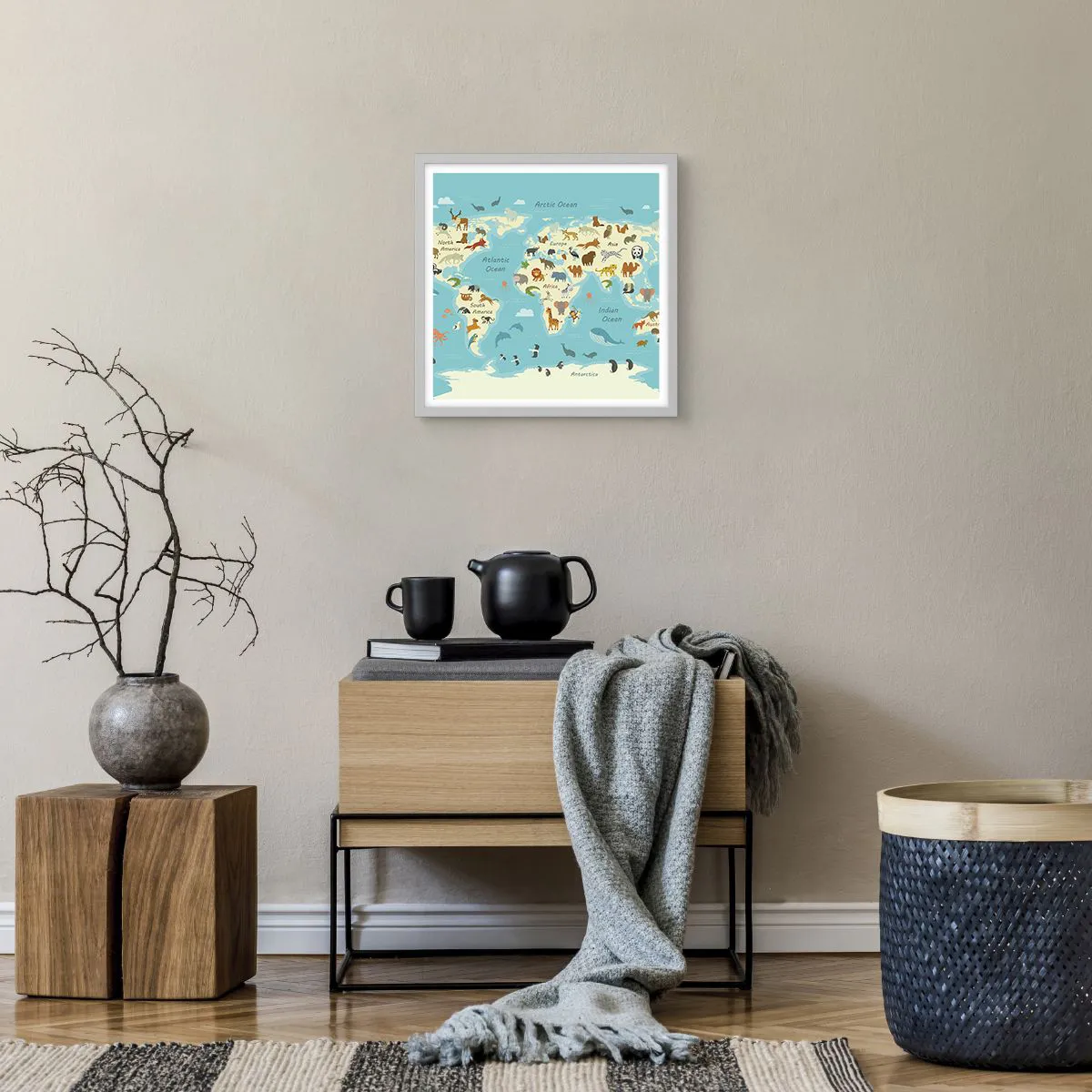 Plakat i hvid ramme - Gode naboer - 40x40 cm