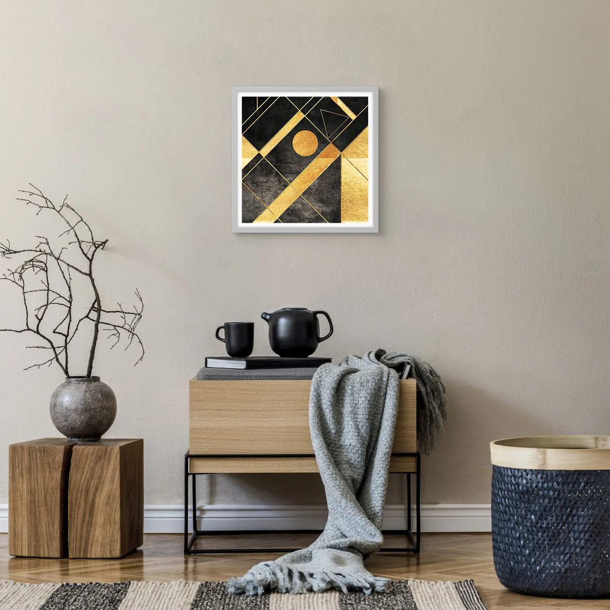 Affiche dans un cadre blanc - Poster - Soleil du désert - 40x40 cm