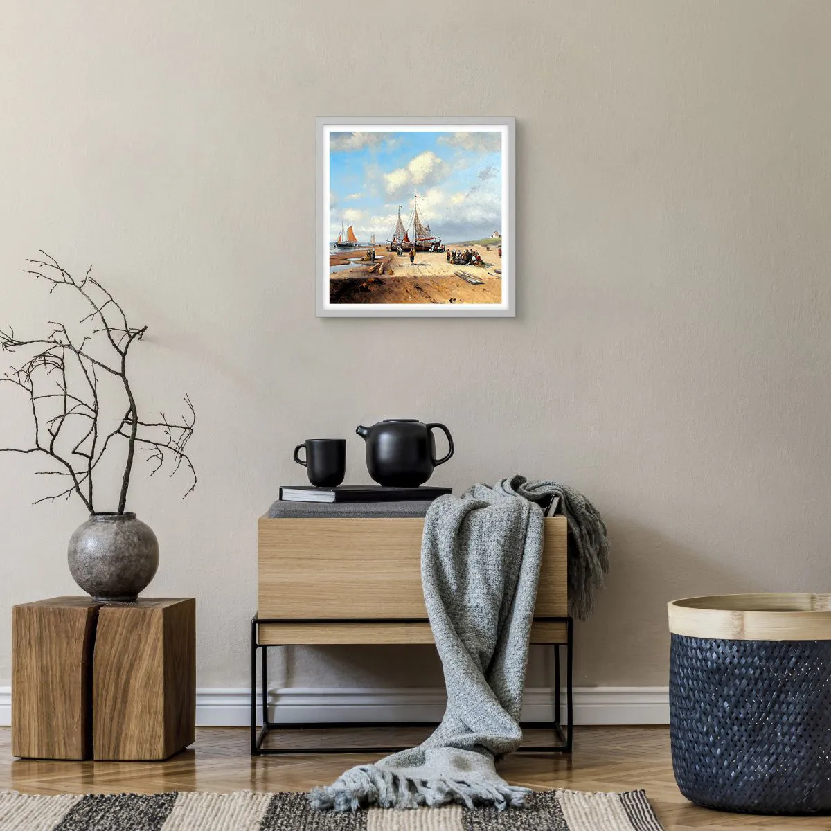 Poster in einem weißen Rahmen - Nach einem erfolgreichen Fischfang - 40x40 cm