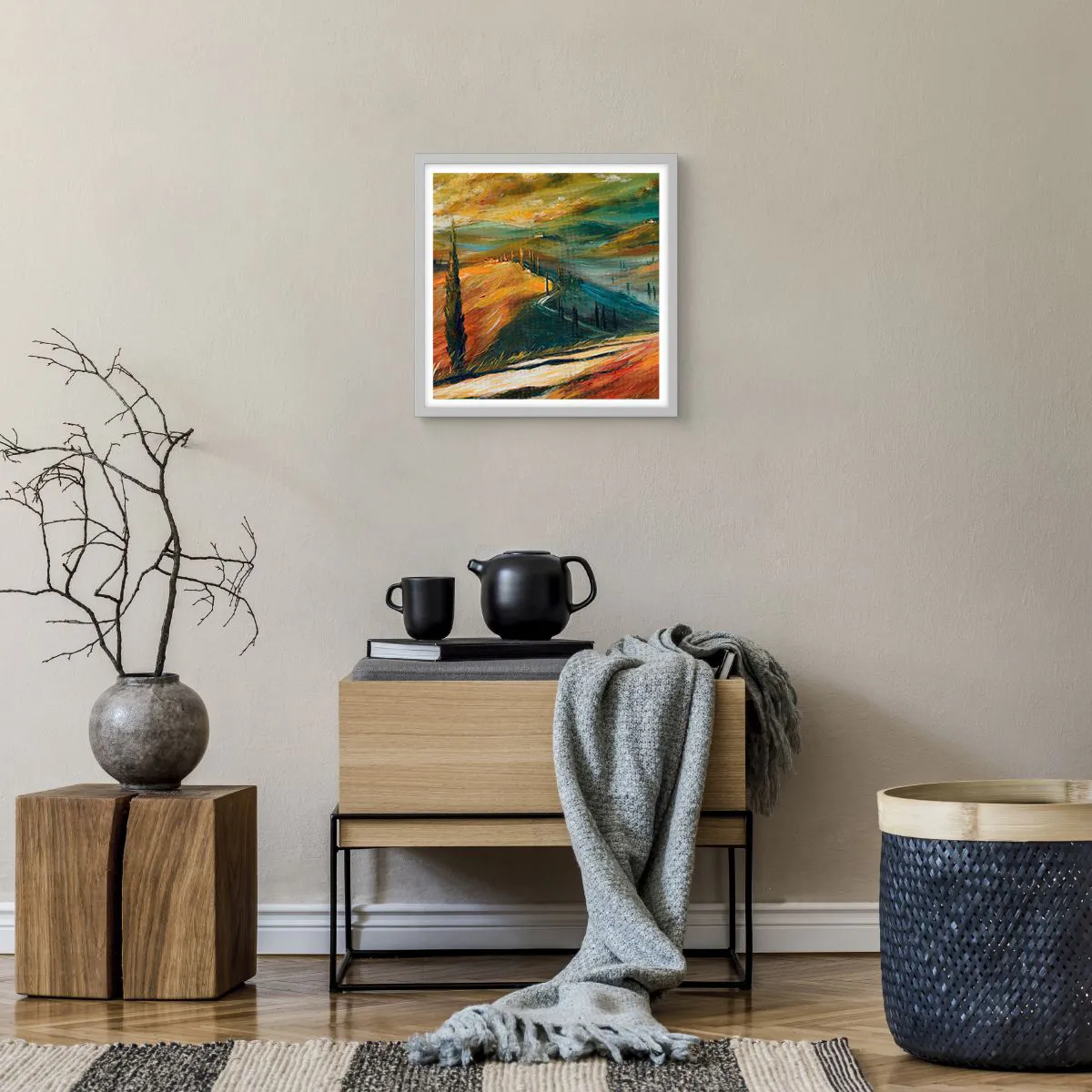 Affisch i vit ram - Toskanskt landskap - 40x40 cm