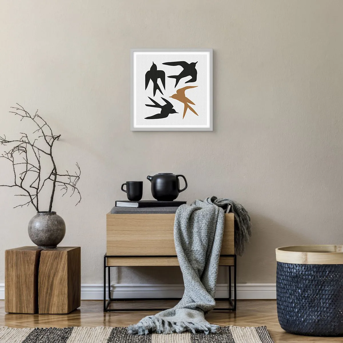 Poster in einem weißen Rahmen - Schwalbenspaß - 40x40 cm