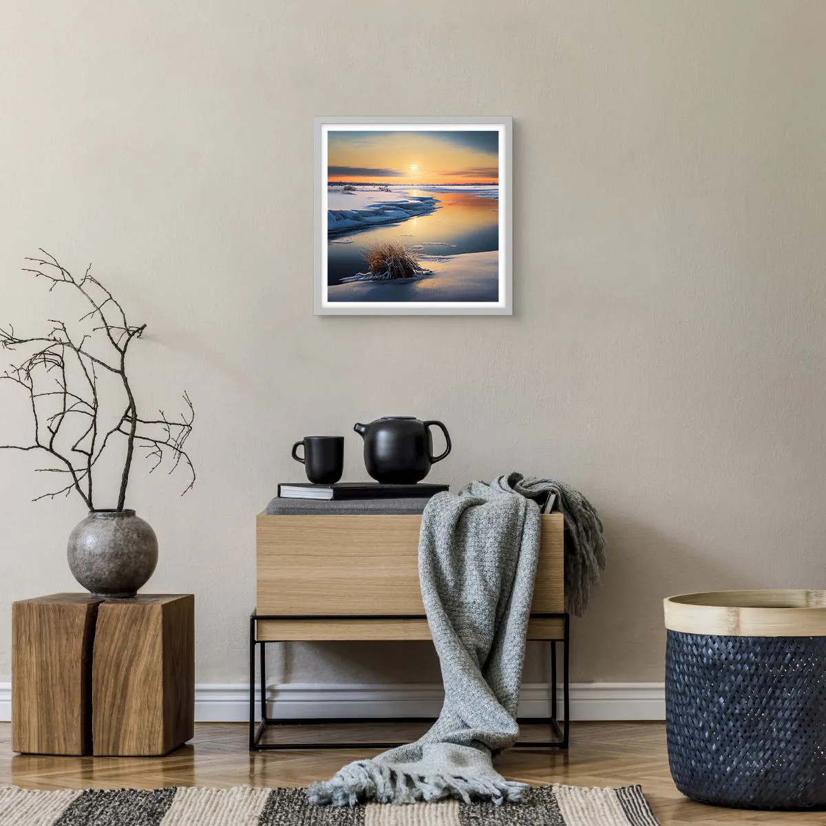 Poster in een witte lijst - Winterse zonsondergang - 40x40 cm