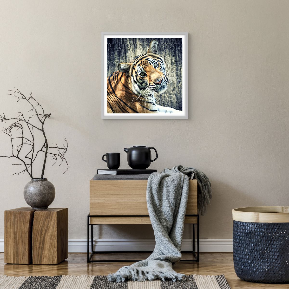 Poster in einem weißen Rahmen Tiere, Poster in einem weißen Rahmen Tiger, Poster in einem weißen Rahmen Afrika, Poster in einem weißen Rahmen Wildes Tier, Poster in einem weißen Rahmen Indien