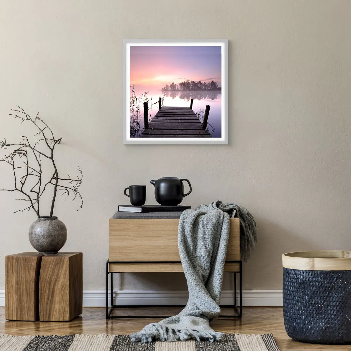 Plagát v bielom ráme - Z ľaliovej hmly… - 50x50 cm