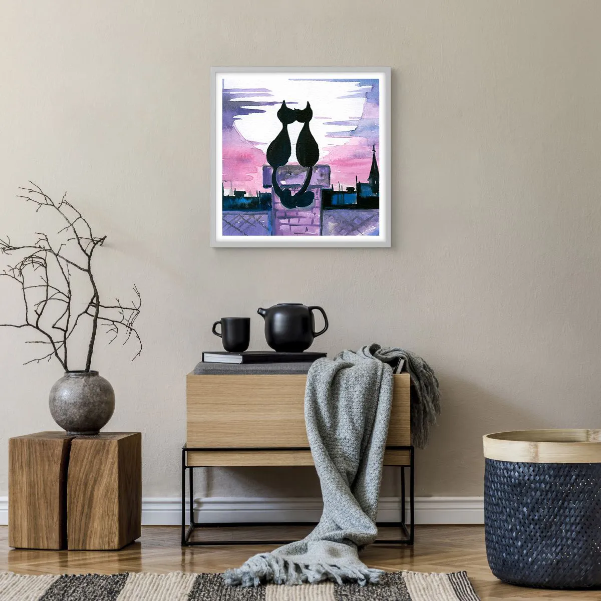 Poster in einem weißen Rahmen - Rendez-vous unter dem Mond - 50x50 cm