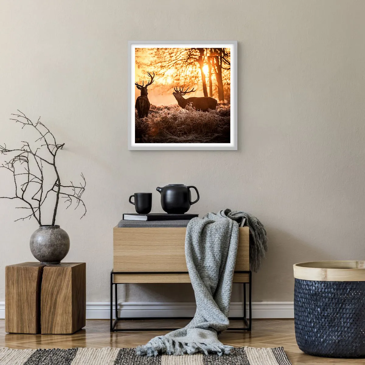 Poster în ramă albă - Visul unui vânător - 50x50 cm