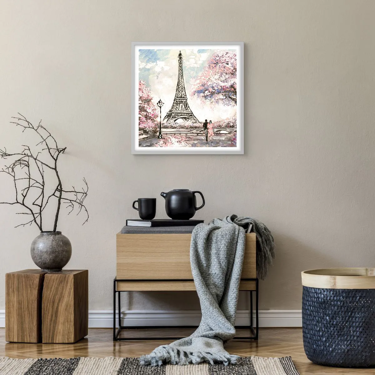 Affiche dans un cadre blanc - Poster - Balade d'avril à Paris - 50x50 cm