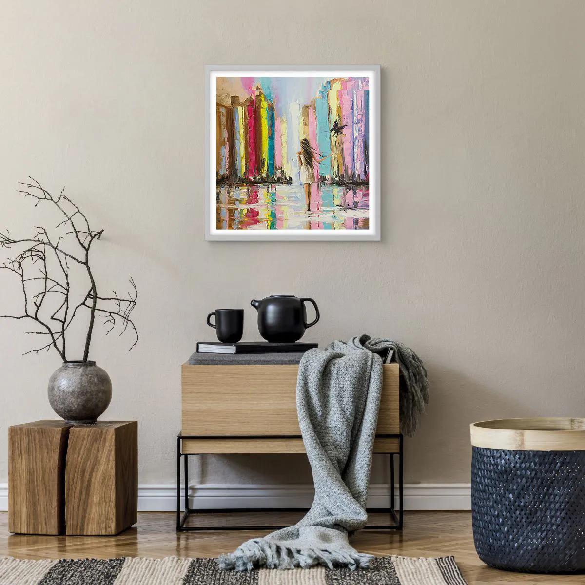 Plakat w białej ramie - Idż za mną - 50x50 cm