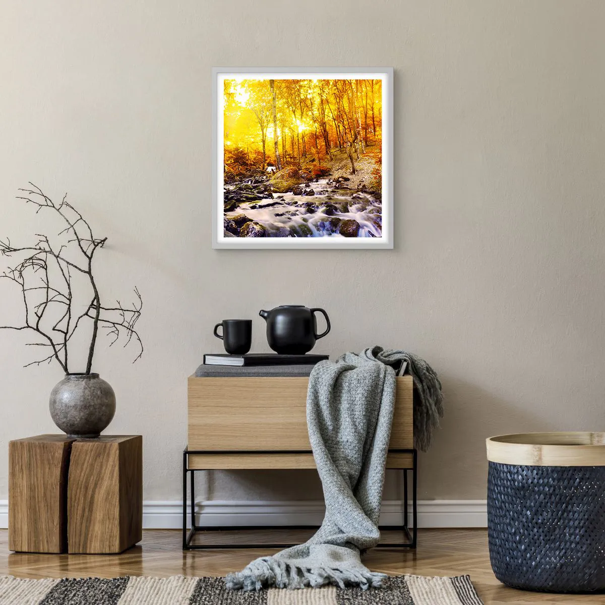 Poster în ramă albă - Pietre montate în aur și platină - 50x50 cm