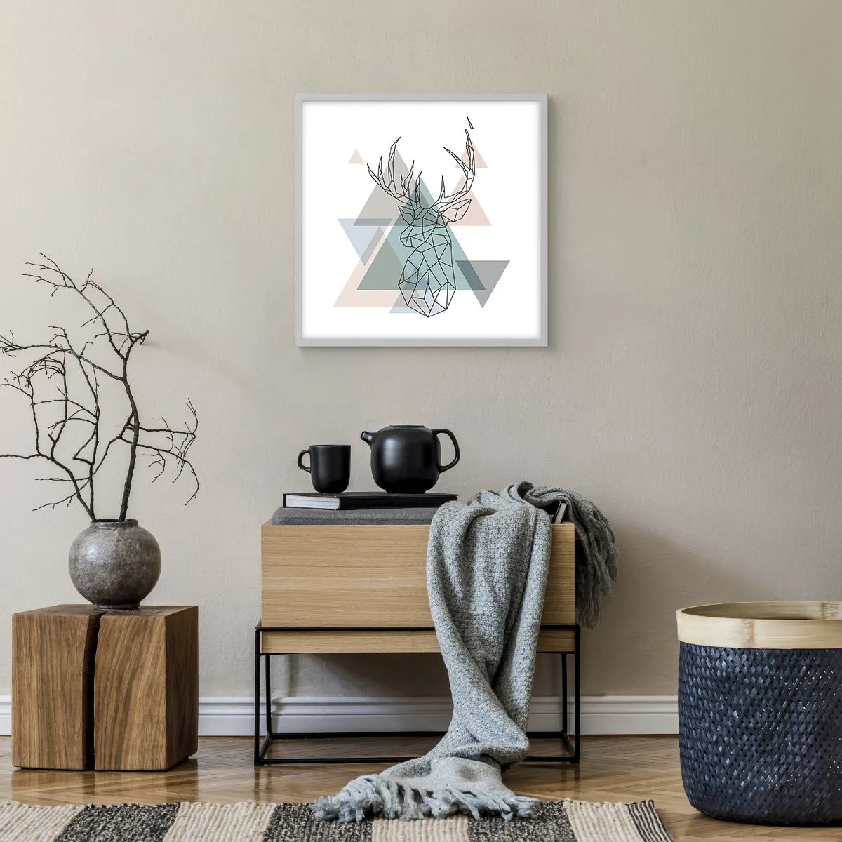 Plakát v bílém rámu - V geometrickém lese - 50x50 cm