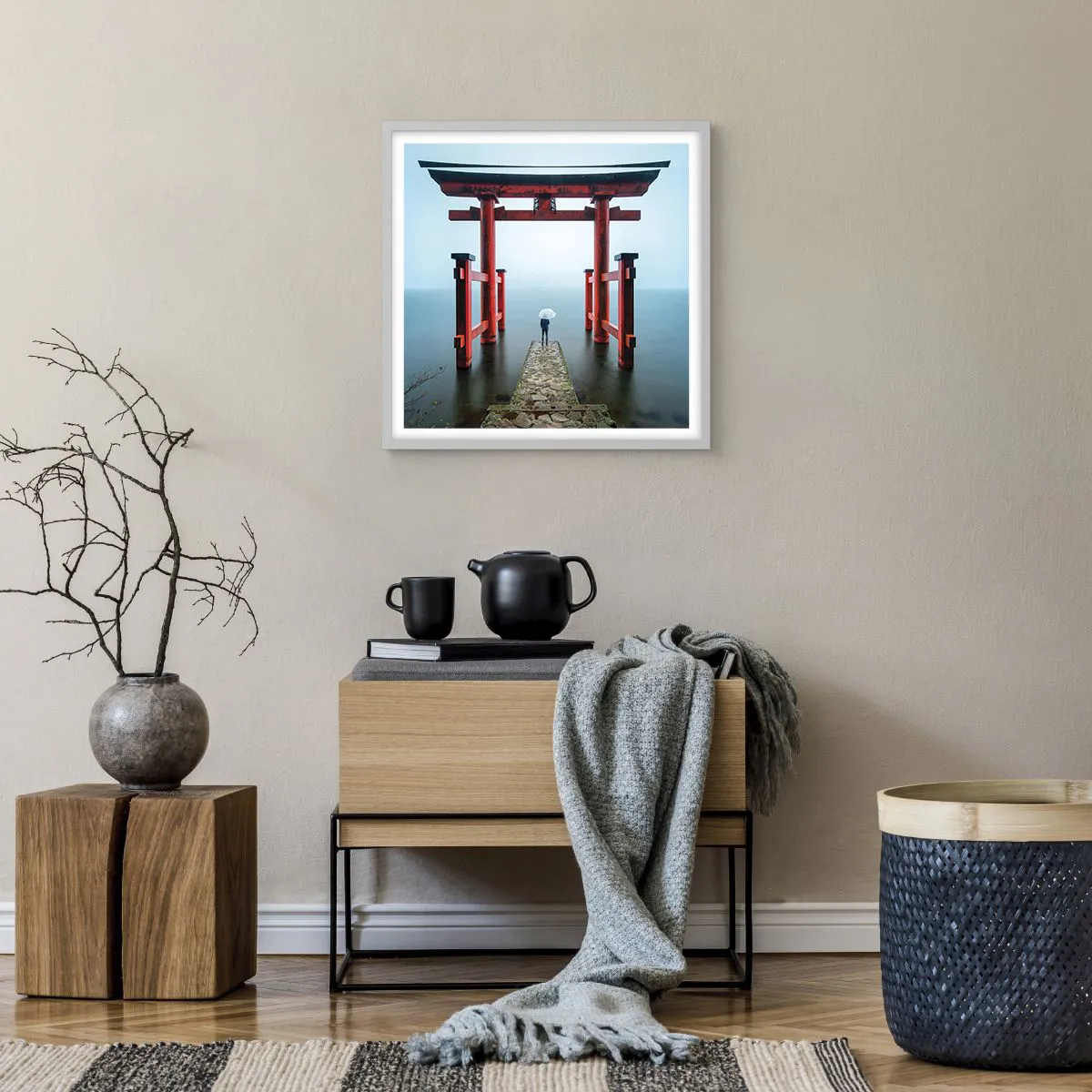 Plakat w białej ramie - Japońska zaduma - 50x50 cm