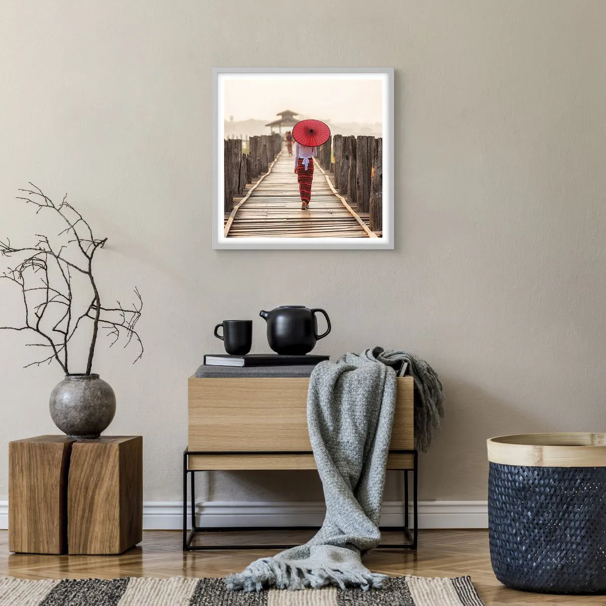 Affisch i vit ram - På den gamla bron - 50x50 cm