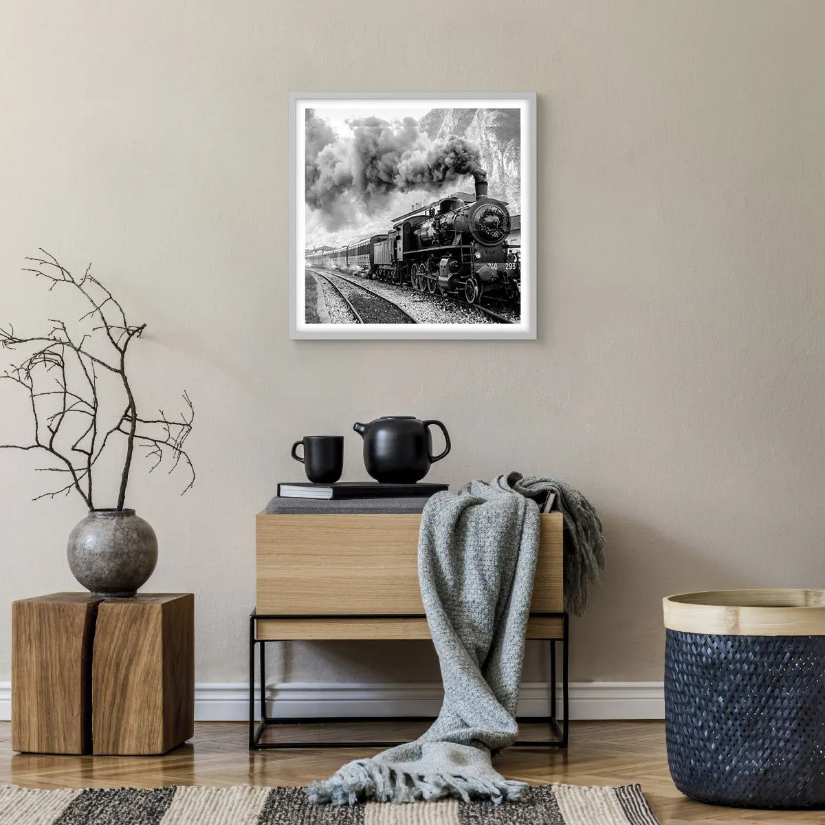 Poszter fekete keretben - Indulását a mozdony várja… - 50x50 cm