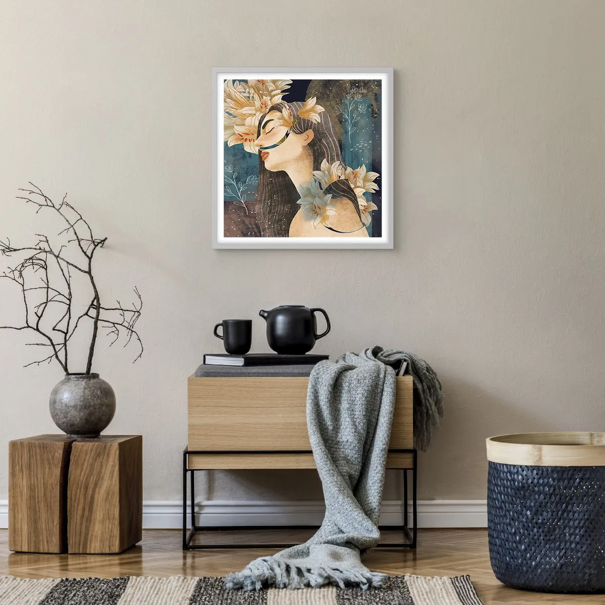 Pôster em moldura branca - O conto da princesa com lírios - 50x50 cm