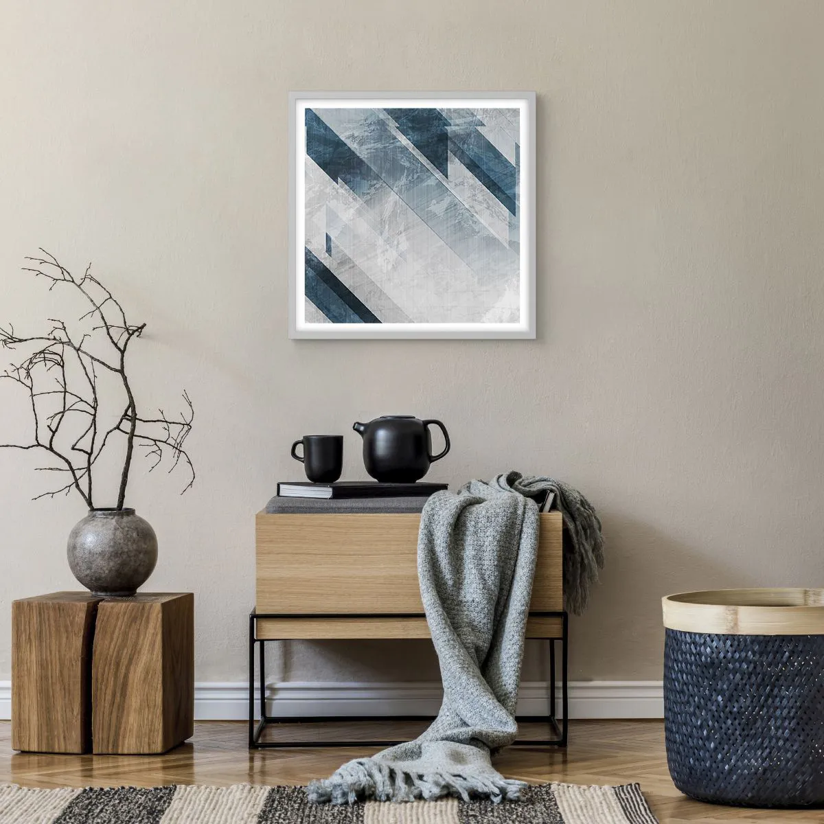 Poster in einem weißen Rahmen - Räumliche Komposition - graue Bewegung - 50x50 cm