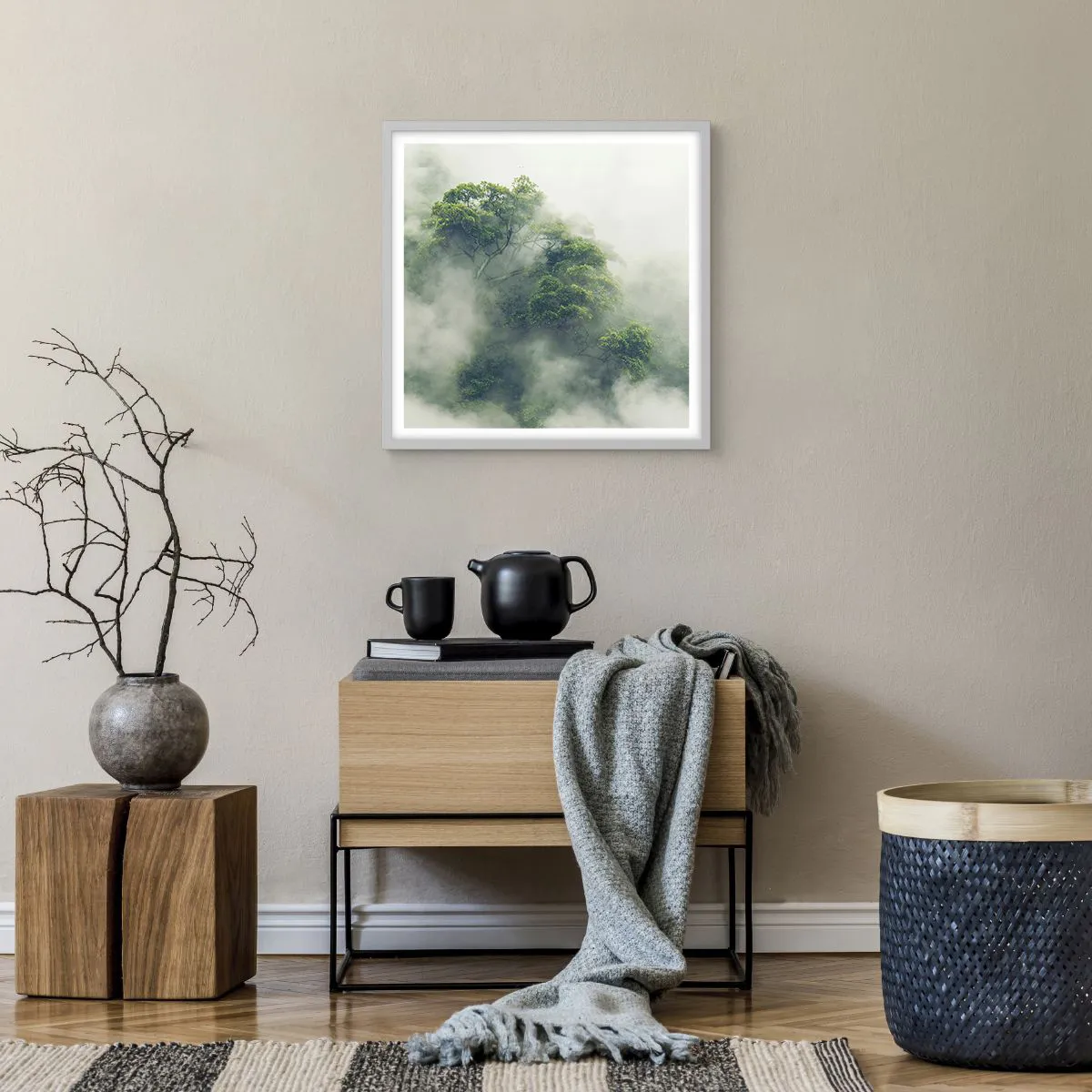 Poster in cornice bianca - Avvolti dalla nebbia - 50x50 cm