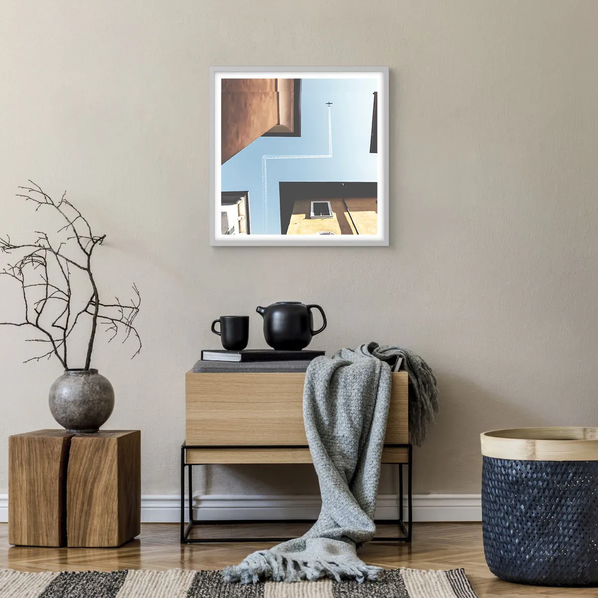 Affisch i vit ram - Ovanför stadens labyrint - 50x50 cm