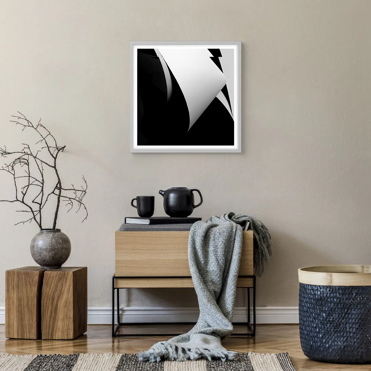 Affiche dans un cadre blanc - Poster - Plans de lumière venus des profondeurs de l'ombre - 50x50 cm