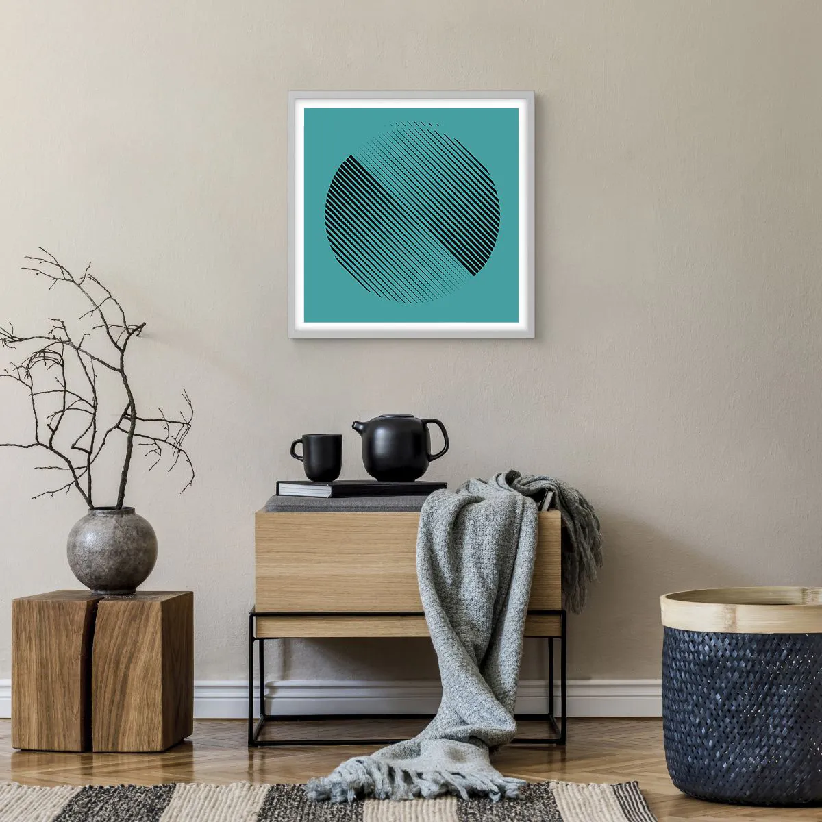 Póster en marco blanco - El círculo: una variación geométrica - 50x50 cm