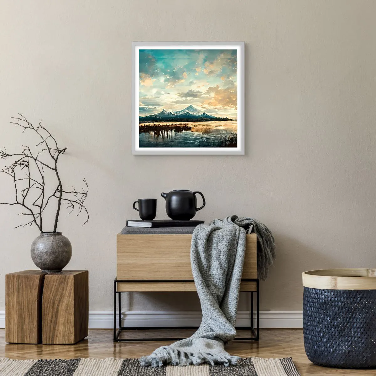 Plakát v bílém rámu - Pod ochranou nebe - 50x50 cm