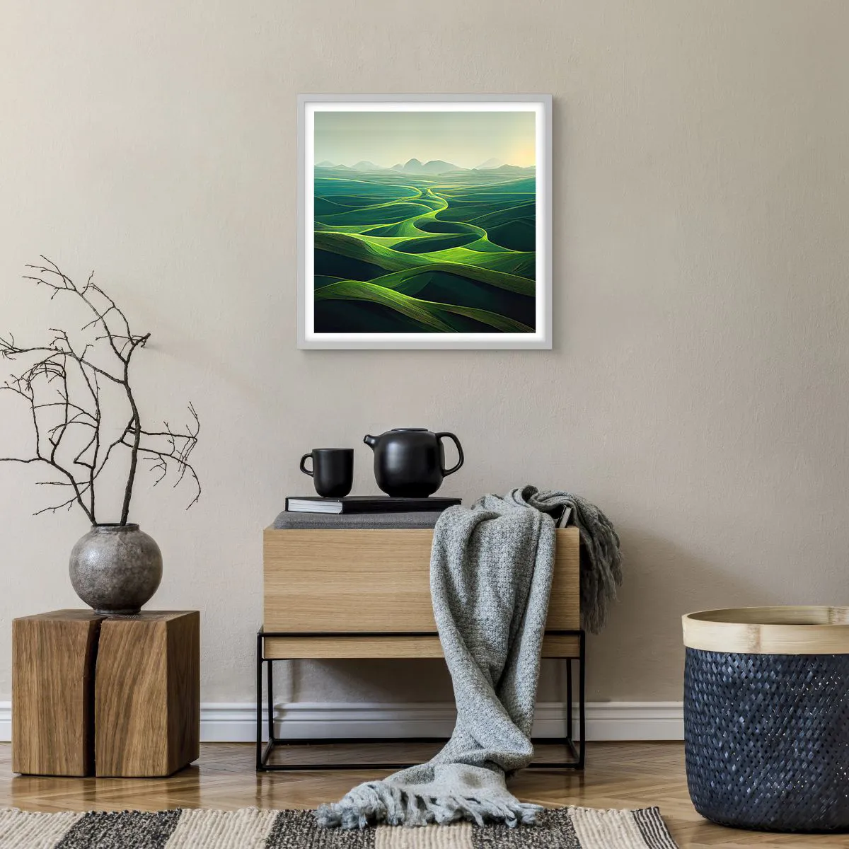 Plakat w białej ramie - W zielonych dolinach - 50x50 cm