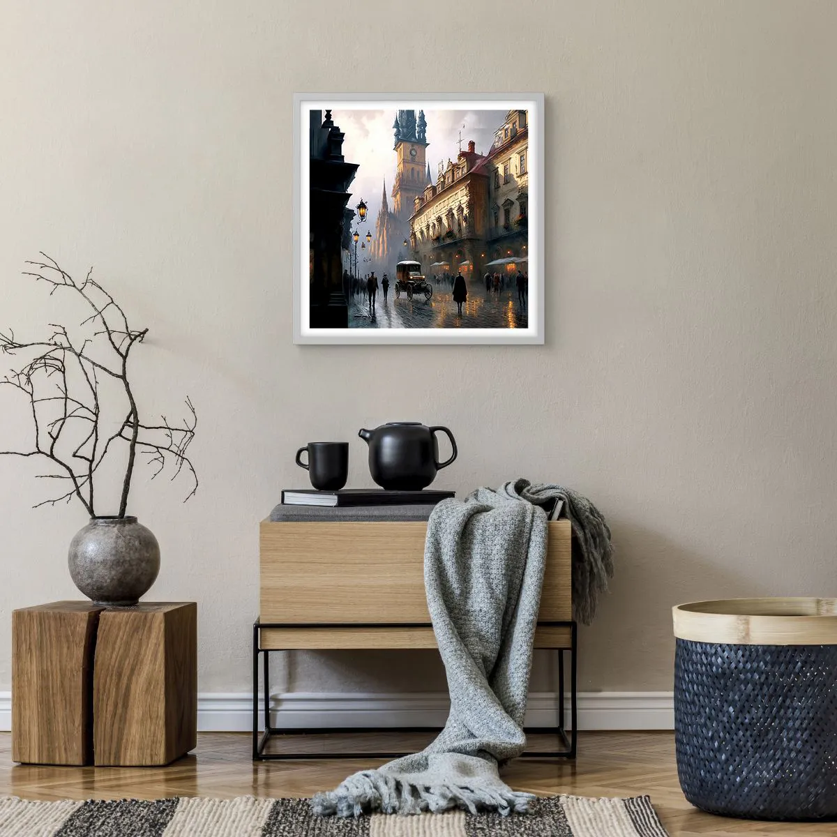 Poster in einem weißen Rahmen - Charme eines Prager Abends - 50x50 cm
