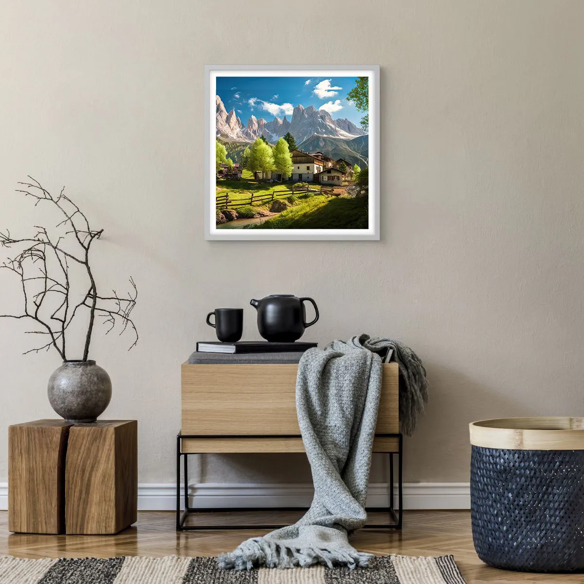 Poszter fekete keretben - Alpesi idill - 50x50 cm