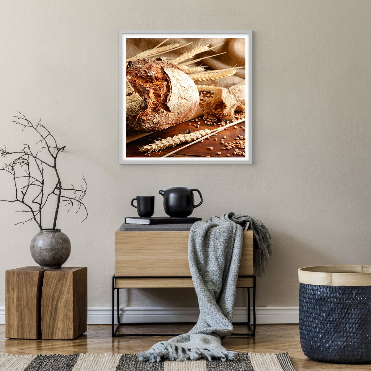 Poster in einem weißen Rahmen Brot, Poster in einem weißen Rahmen Weizenkörner, Poster in einem weißen Rahmen Gastronomie, Poster in einem weißen Rahmen Müsli, Poster in einem weißen Rahmen Brot